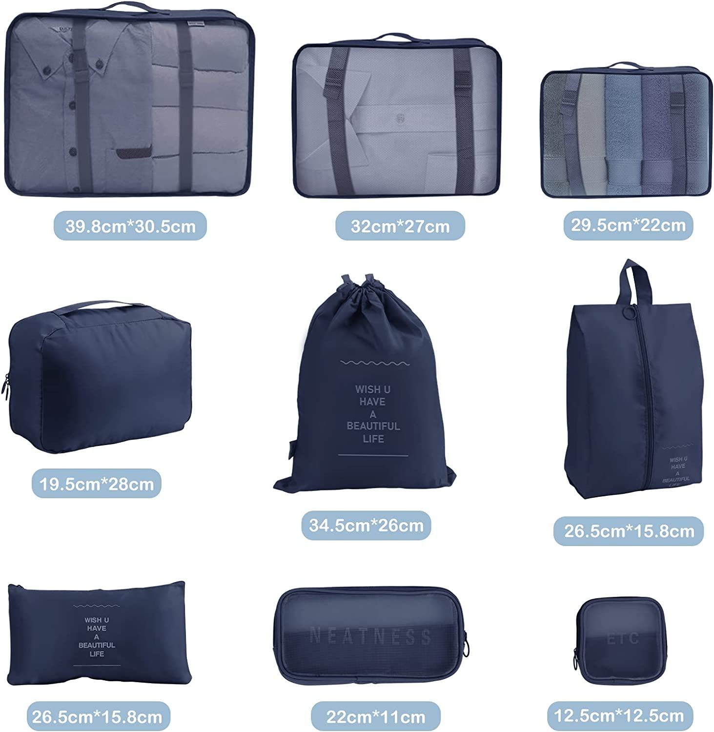 zggzerg Kofferorganizer Packing Cubes Suitcase,Organizer for Schuhtaschen mit Reisezubehör blau für