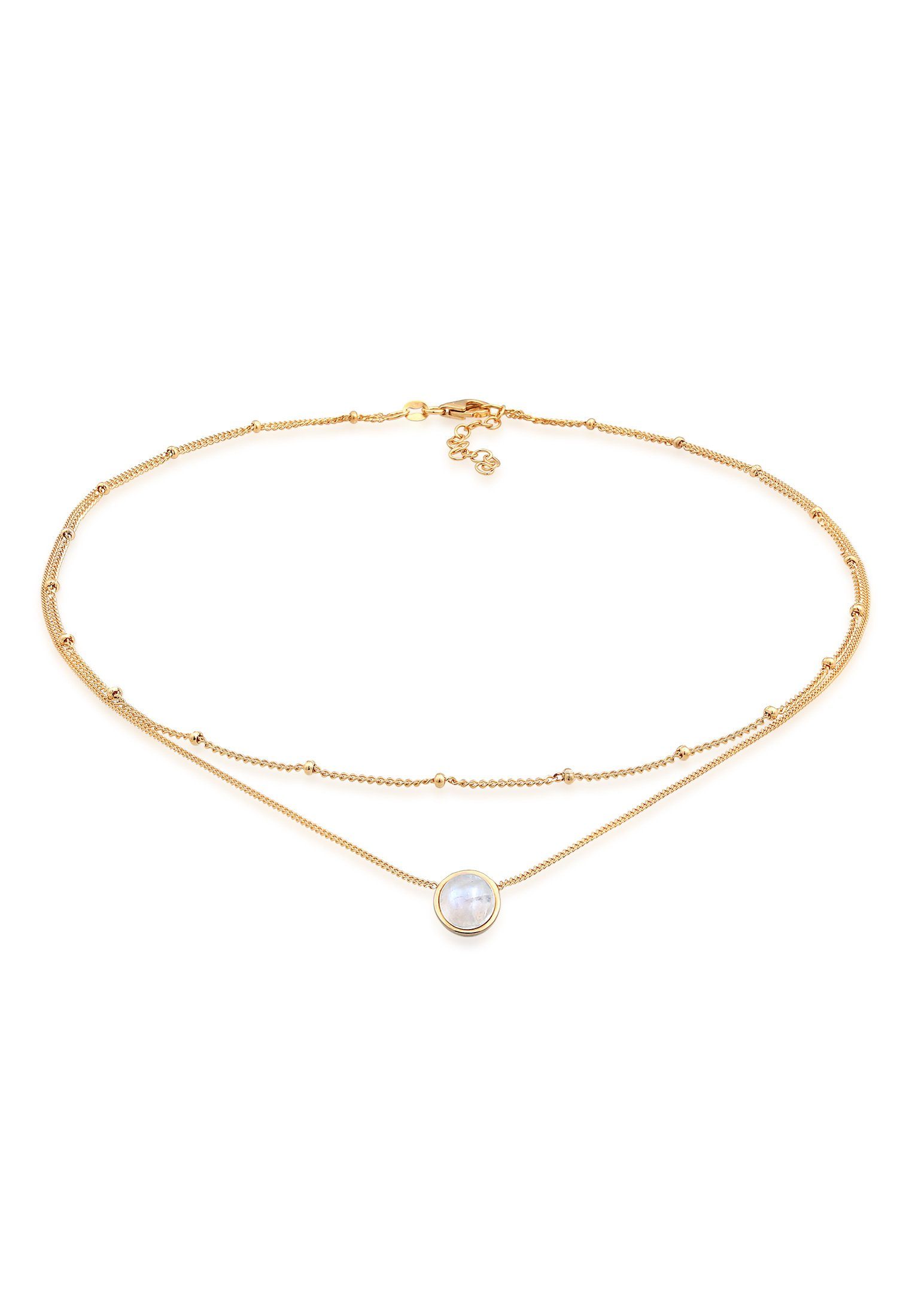 Ketten-Set Choker Layer Mondstein Kugelkette 925 Silber