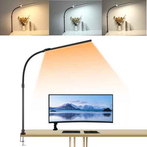 LETGOSPT Schreibtischlampe Doppelkopf LED Schreibtischlampe dimmbar, 24W 80CM Schreibtischlampe, LED fest integriert, Kaltweiß, Naturweiß, Warmweiß, Verstellbarer Klemmleuchte, 360° drehbar, Led Tischleuchte, 5 Farbmodi