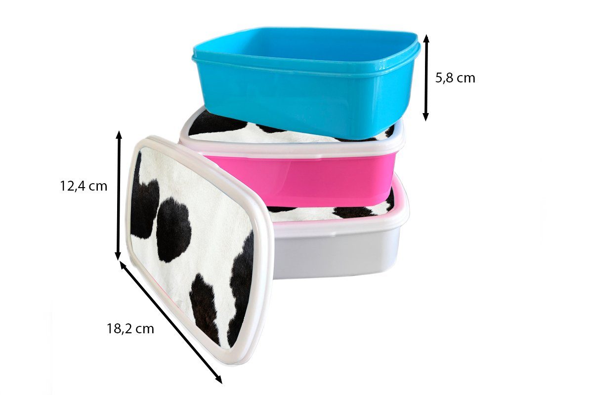Brotbox Brotdose - Kunststoff - MuchoWow Erwachsene, für Kühe Kunststoff, (2-tlg), Kinder, Snackbox, Pelz, rosa Tiermuster Lunchbox Mädchen,