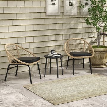 Outsunny Gartenlounge-Set 3-tlg. Rattan Gartenmöbel-Set Balkonmöbel-Set mit Couchtisch 2 Stühlen, (Sitzgarnitur, 3-tlg., Gartensitzgruppe), für Balkon, Terrasse, Polyester, Gelb