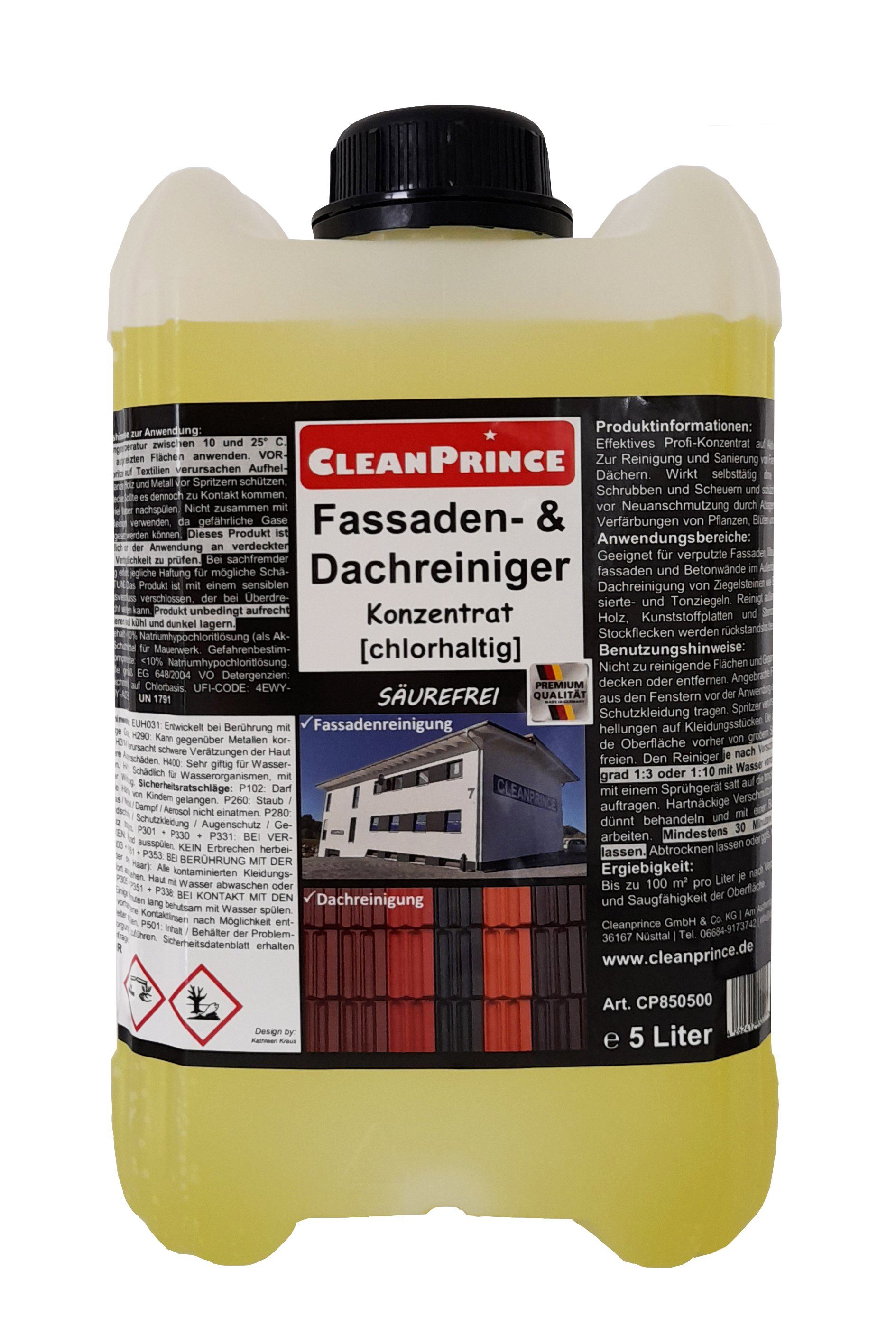 CleanPrince Fassadenreiniger und Dachreiniger chlorhaltig Konzentrat Sprühreiniger