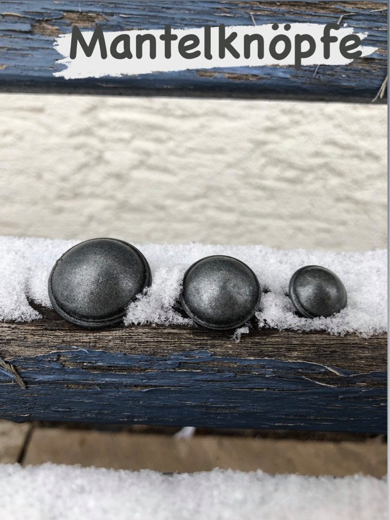 Hartmann-Knöpfe Knopf graue Metall-Ösenknöpfe gewölbt in 3 Größen (6 Stück)