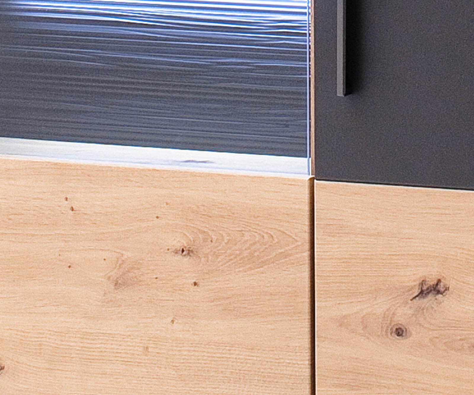 DELIFE Vitrine Farum Eiche Optik 90 x 130 cm Highboard 3 Türen