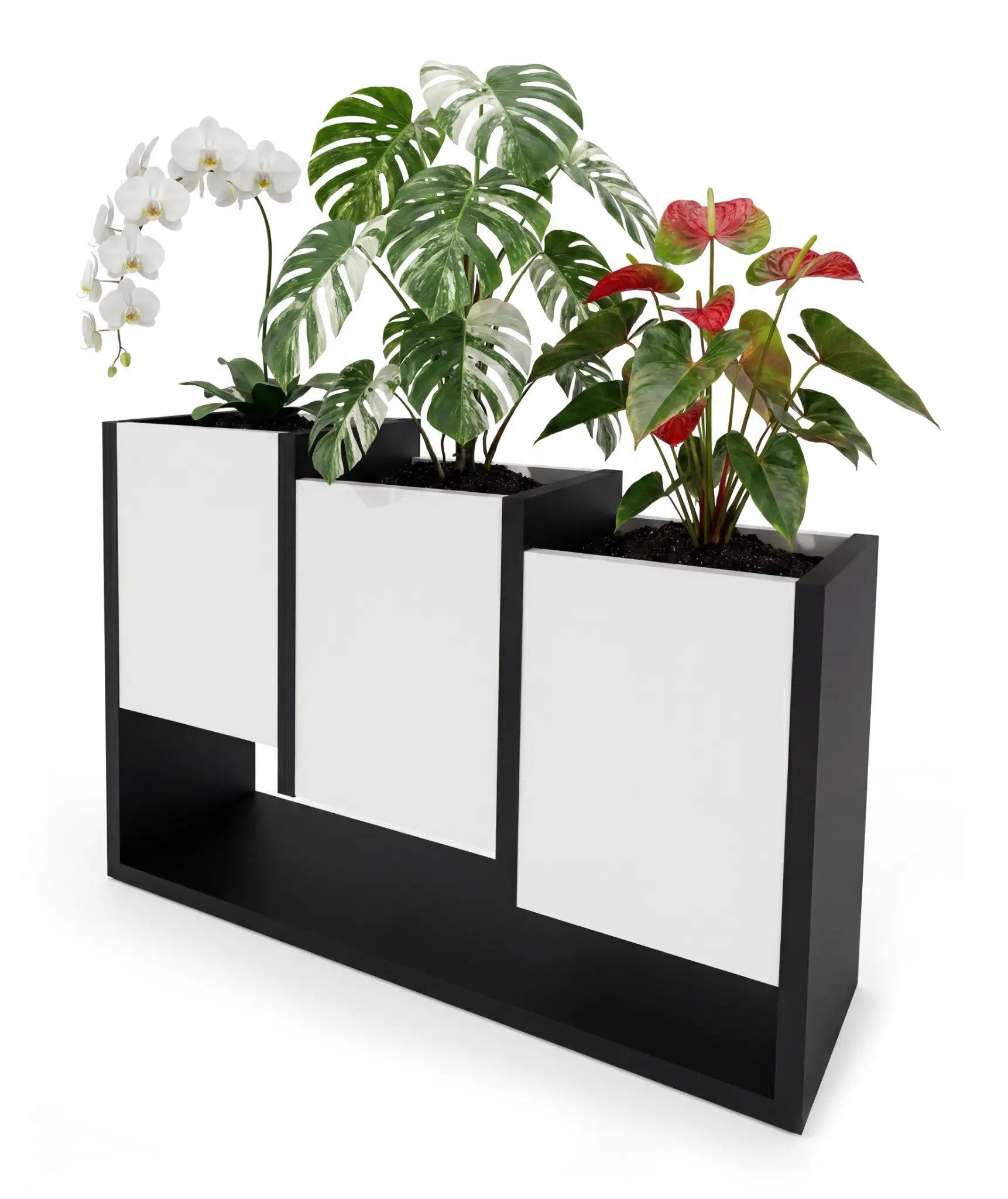 TREND WERK Blumenständer Blumentopf Pflanzenregal Pflanzenständer Holzoptik Wohnzimmer (Stufenregal 3 Pflanzboxen Loft-Design 64,2x46x22,6 cm), 18mm Spanplatte kratzfest feuchtigkeitsresistent Laminat