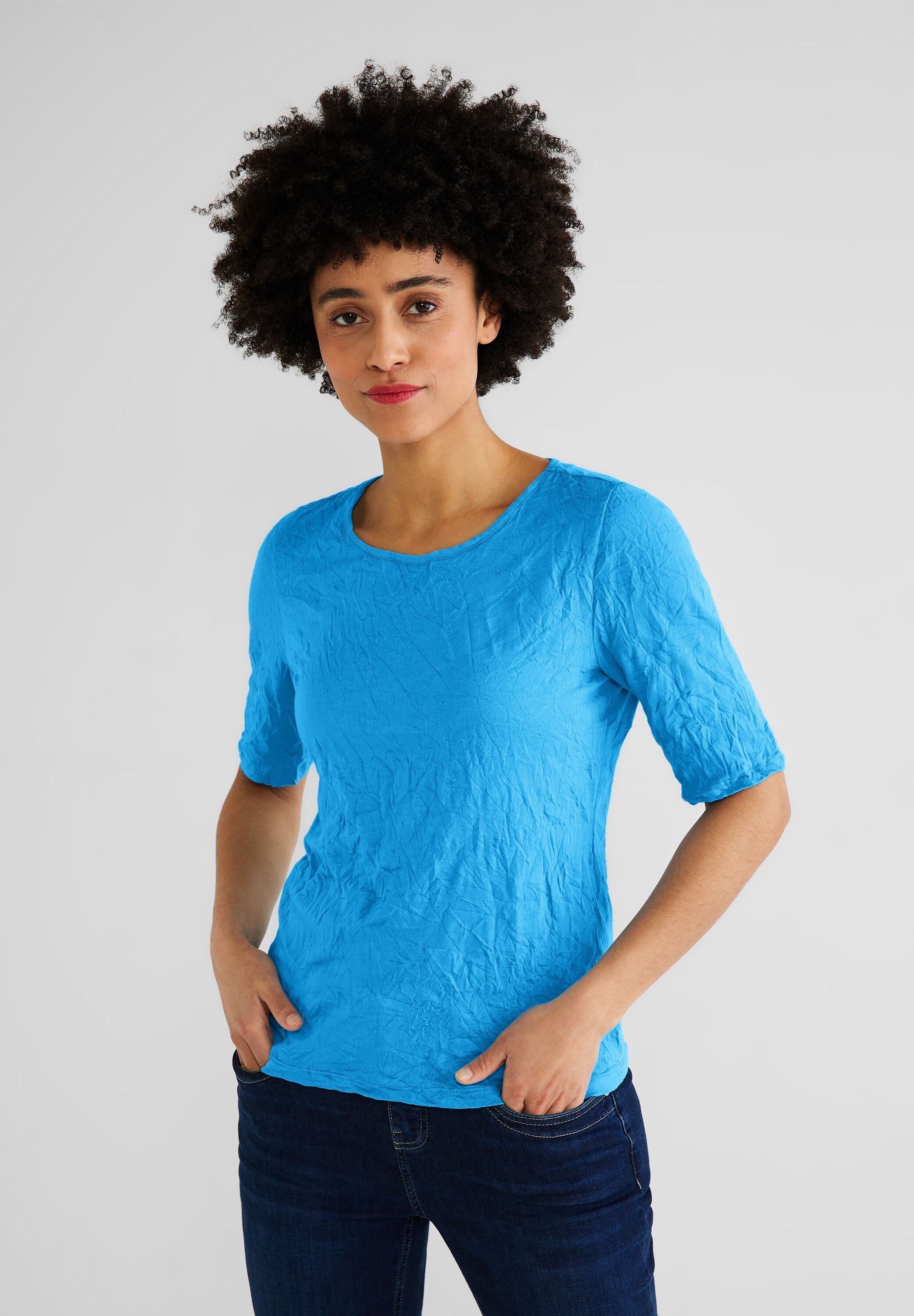 STREET ONE Rundhalsshirt aus softem Materialmix splash blue | T-Shirts