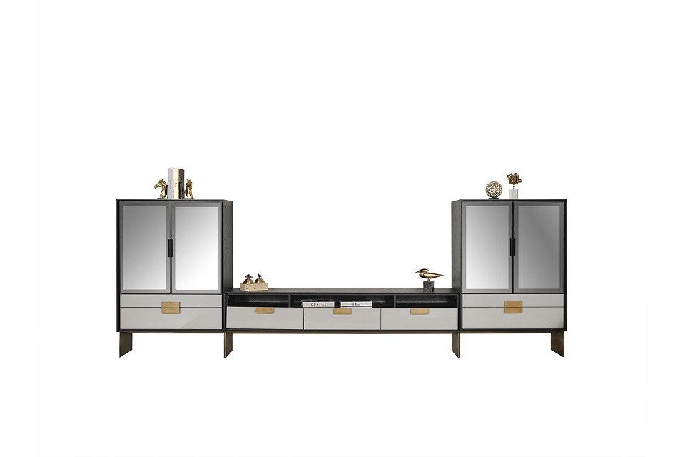 Xlmoebel Wohnwand Wohnzimmermöbel in Weiß mit TV-Schrank und Vitrinen, (4-St., TV-Ständer + 2x Vitrine), Hergestellt in Europa