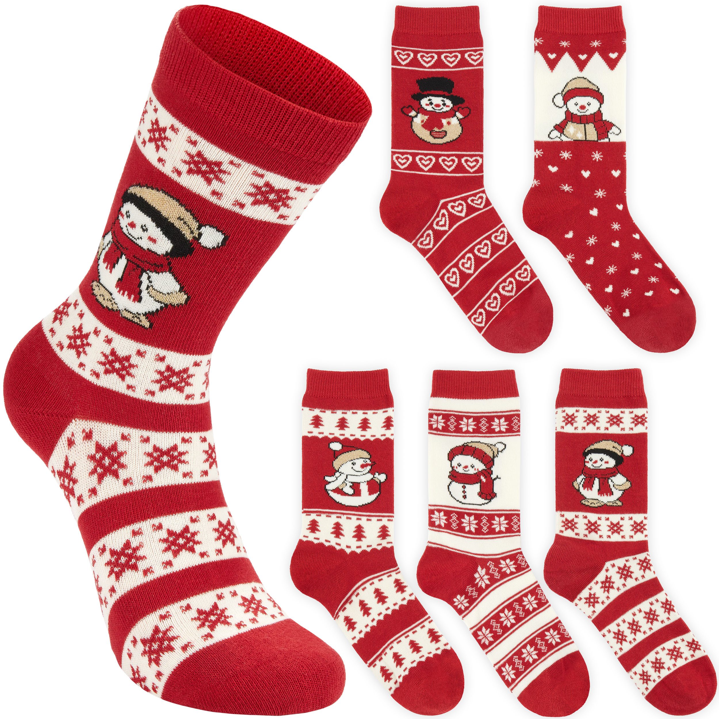 BRUBAKER Socken Weihnachtssocken Set - 5 Paar Wintersocken aus Baumwolle - Weihnachten (Geschenk für Frauen, 5-Paar, Rot & Weiß - Размер 36-41) Damen Sockenset mit Norwegersocken Muster