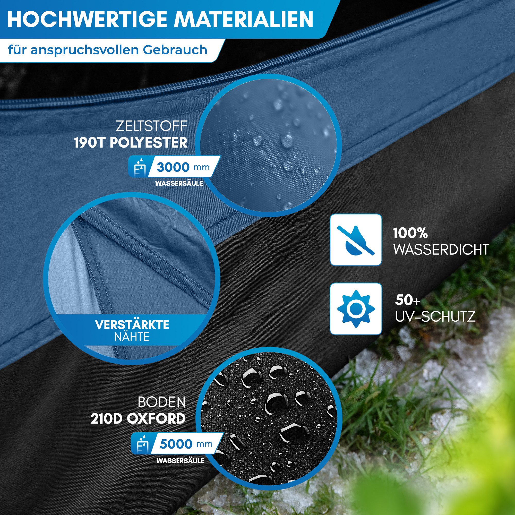 Nordmut Kuppelzelt 4 Personen 300x250 cm Vorraum wasserdicht 5000 mm, Personen: 4 (Trekkingzelt mit Fiberglas Gestänge & schnellem Aufbau, Familienzelt mit Moskitonetzen & angenehmem Raumklima), Campingzelt wasserdicht mit Vorraum & versiegelten Nähten