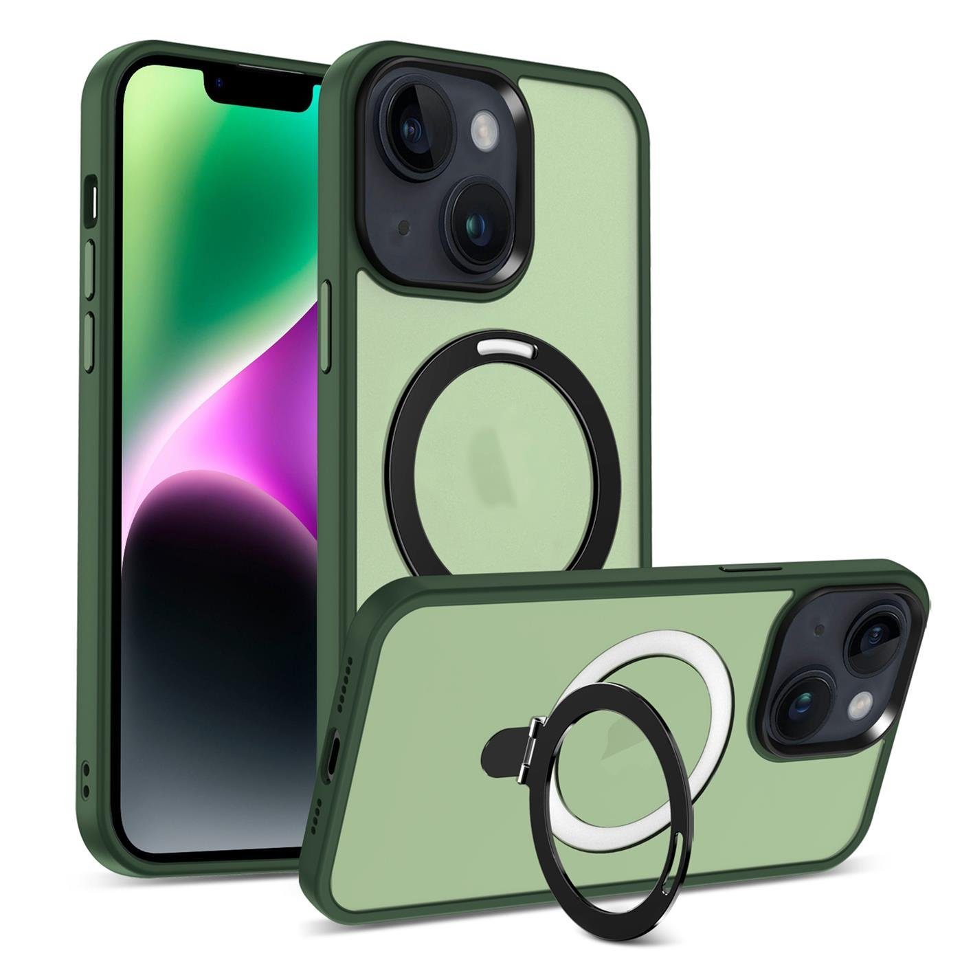 CoolGadget Handyhülle Hybrid Luxury Handy Case für iPhone 14 6,1 Zoll, Hülle Massiv Metallring aufklappbar Schutzhülle für Magsafe Zubehör
