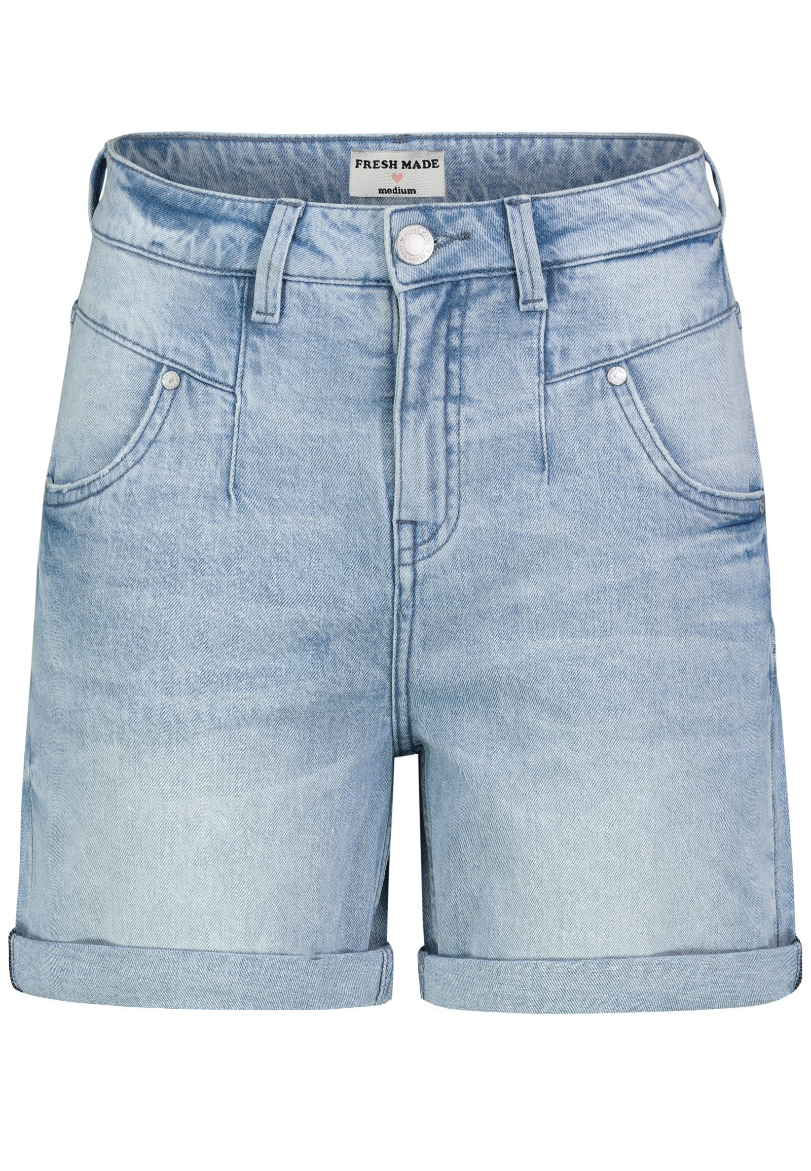 Fresh Made Jeansbermudas Damen Denim Shorts mit Teilungsnähten Stretchjeans, 5-Pocket-Form
