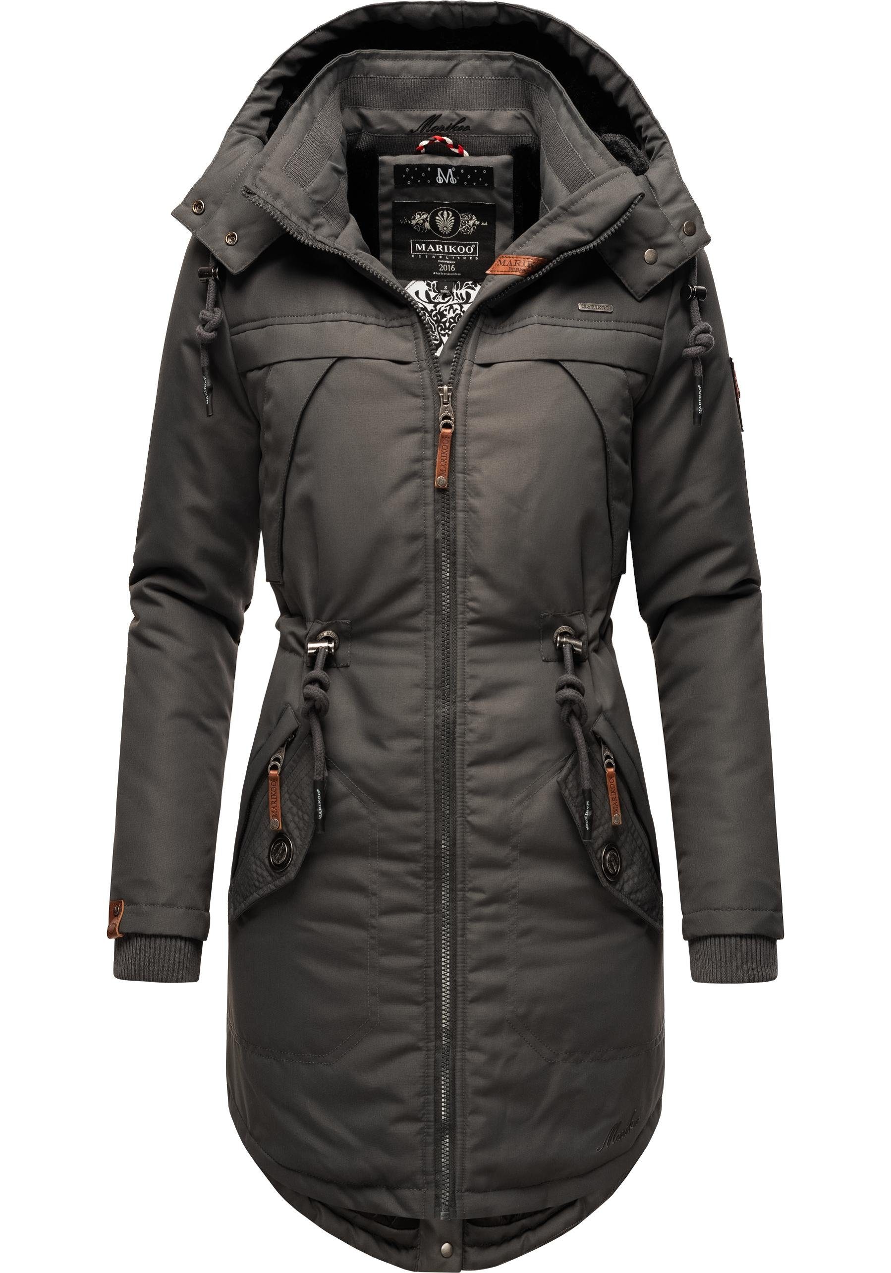 Marikoo Damen mit Winterparka anthrazit abnehmb. Kapuze sportlicher Wintermantel Kamii