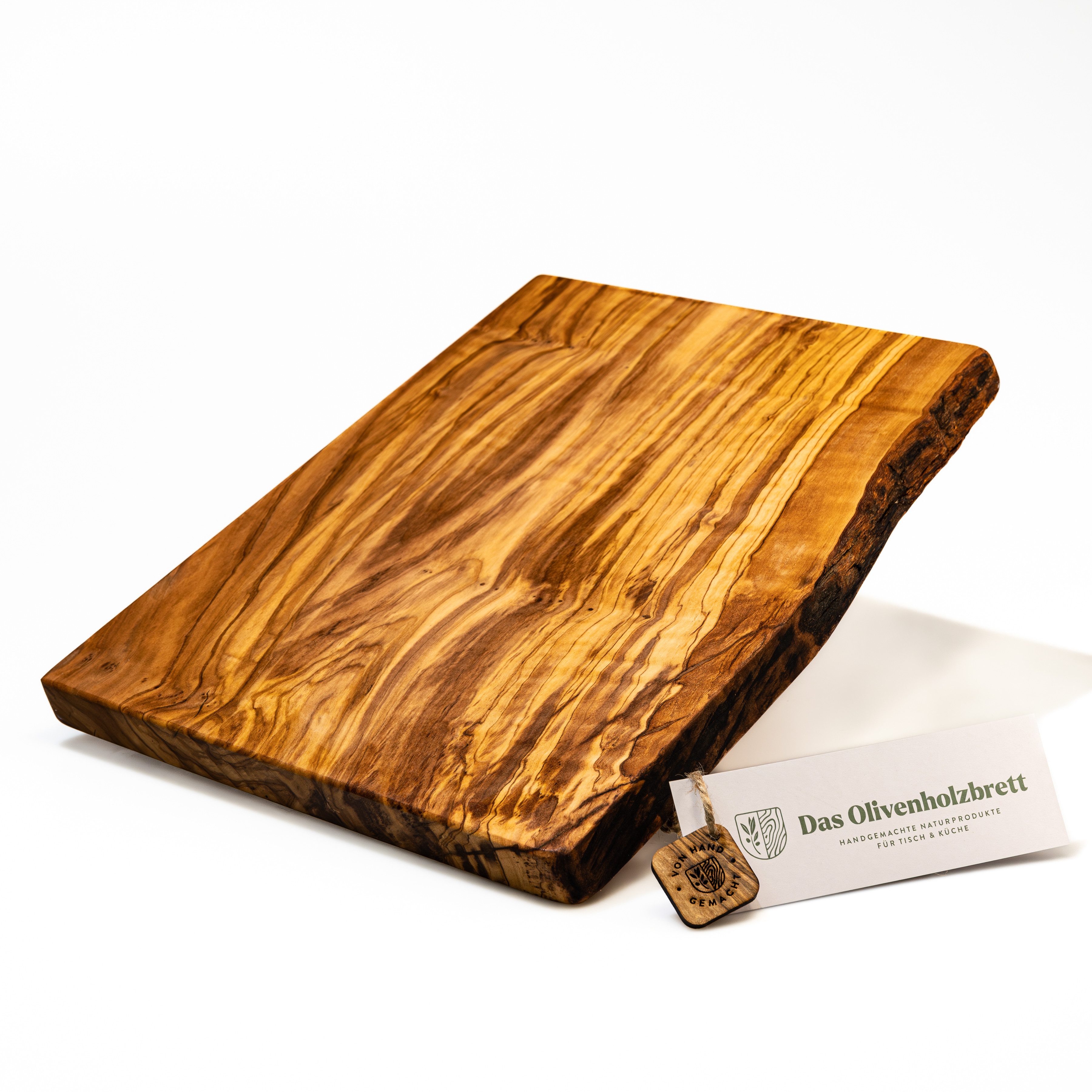 dasOlivenholzbrett Schneidebrett Schneidebrett aus Olivenholz, mit einer Seite Rinde, massiv, Olivenholz4030