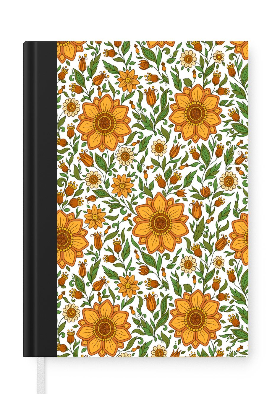 MuchoWow Notizbuch Blumen - Orange - Design, Journal, Merkzettel, Tagebuch, Notizheft, A5, 98 Seiten, Haushaltsbuch