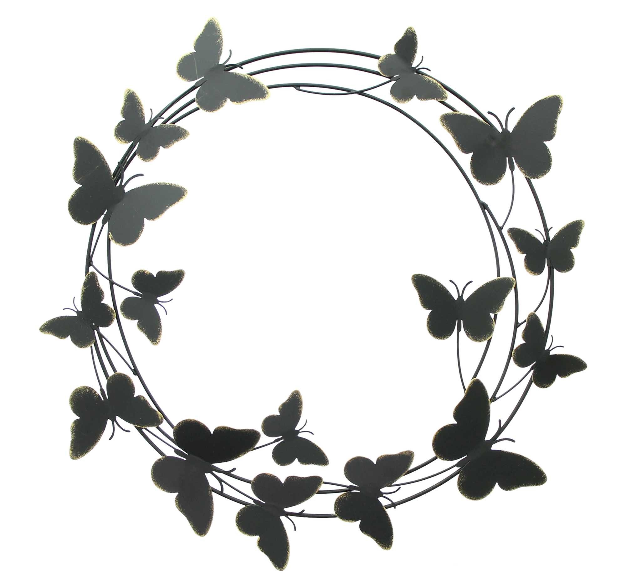 Dekoleidenschaft Wanddekoobjekt "Schmetterlinge" 3D Metall Wanddeko, Ø 50 cm, Wandhänger, Metalldeko, Wandschmuck schwarz & gold, rund