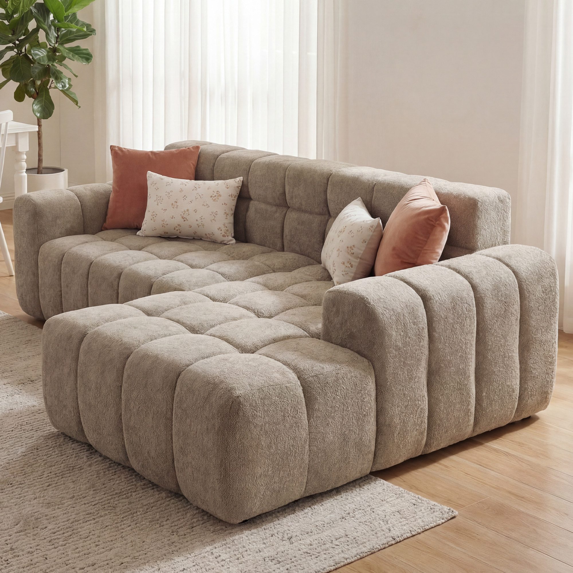 STILVORA Schlafsofa 3-Sitzer Sofa mit Fußhocker Ecksofa Chaiselongue für Büro & Wohnzimmer, Cloud-Kombinationssofa mit L-Liegestühlen und tiefen Sitzplätzen, Modulares Sofa Hochelastischer Schwamm, Bequeme Algenvelours-stoff