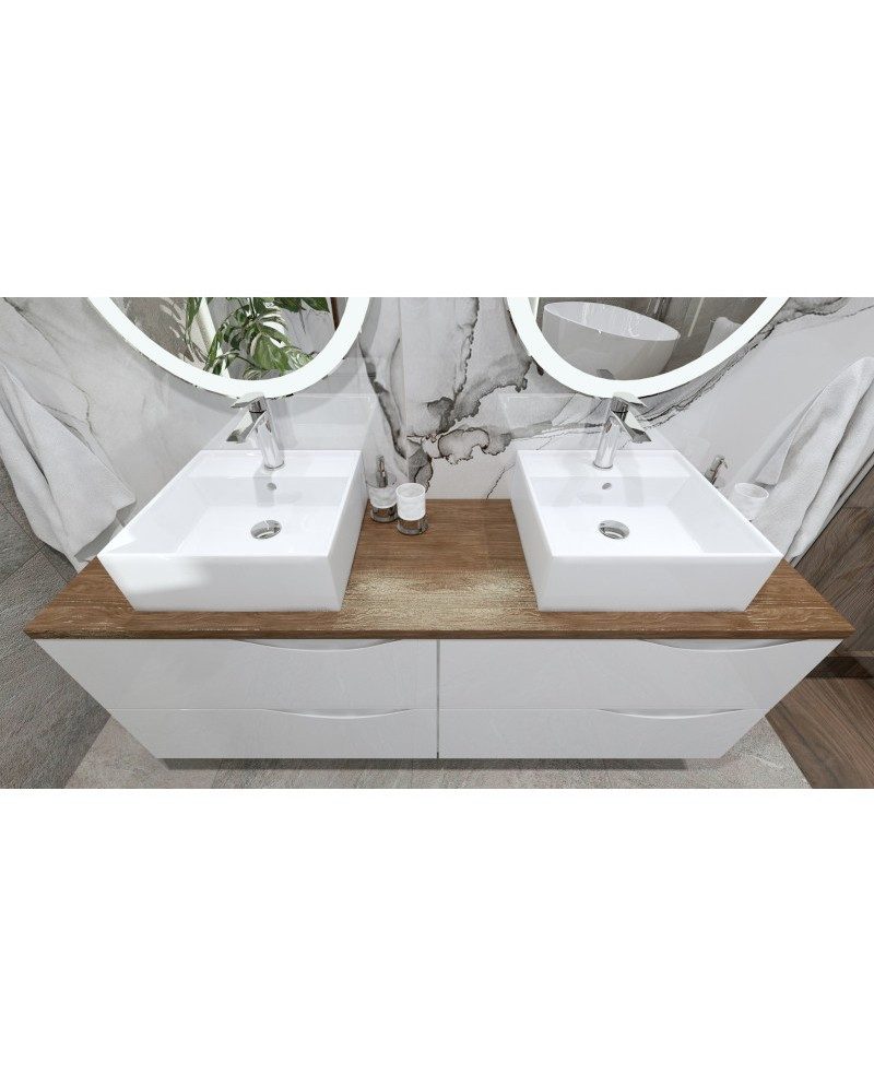 Waschbecken Aufsatzwaschbecken LA GROMERA quadratisch (410×410×150 mm), mit Überlauf mit 1 Hahnloch glänzend, weiß