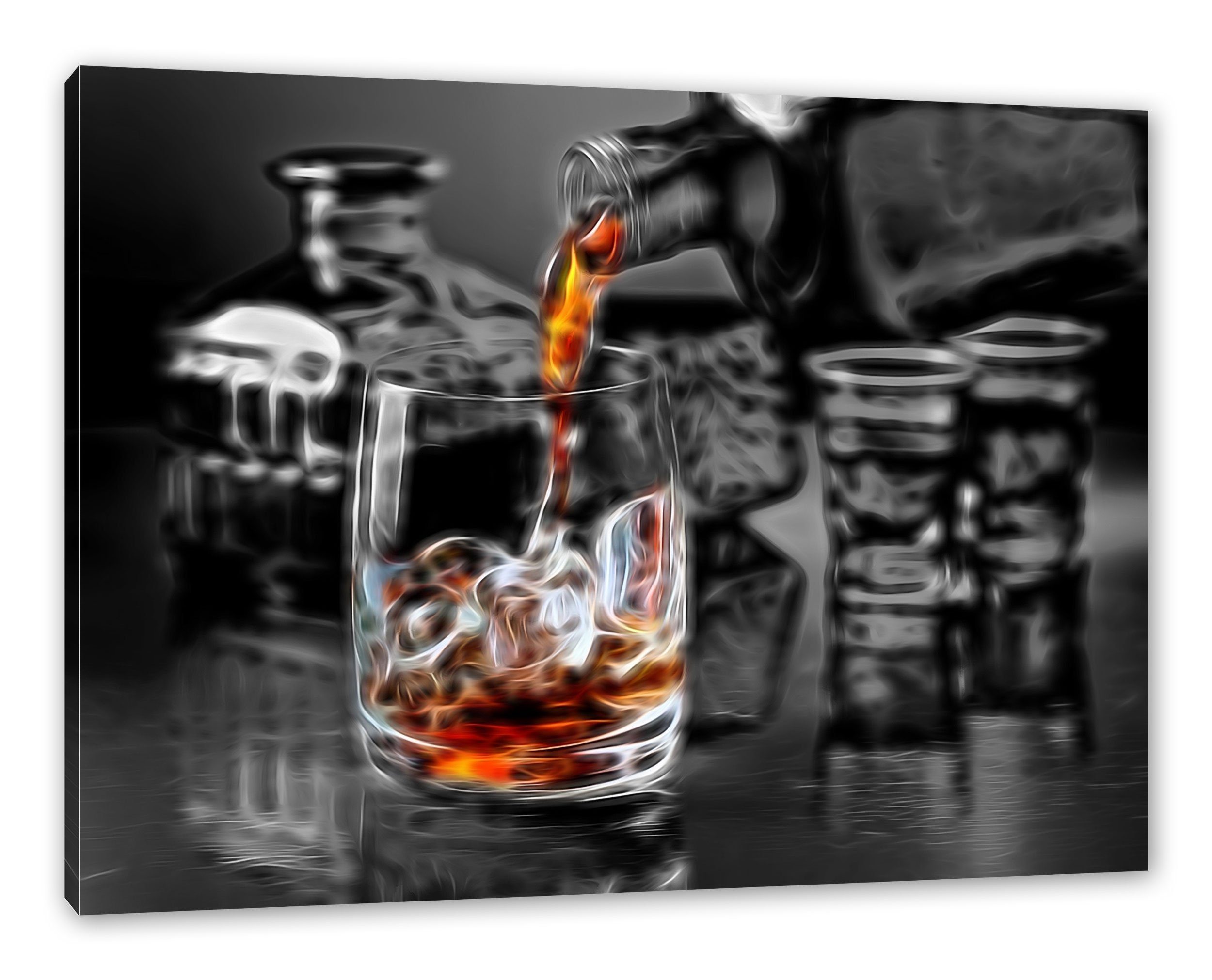 Leinwandbild Zackenaufhänger Whiskey (1 fertig im Whiskey inkl. Leinwandbild bespannt, im Whiskeyglas St), Pixxprint Whiskeyglas,