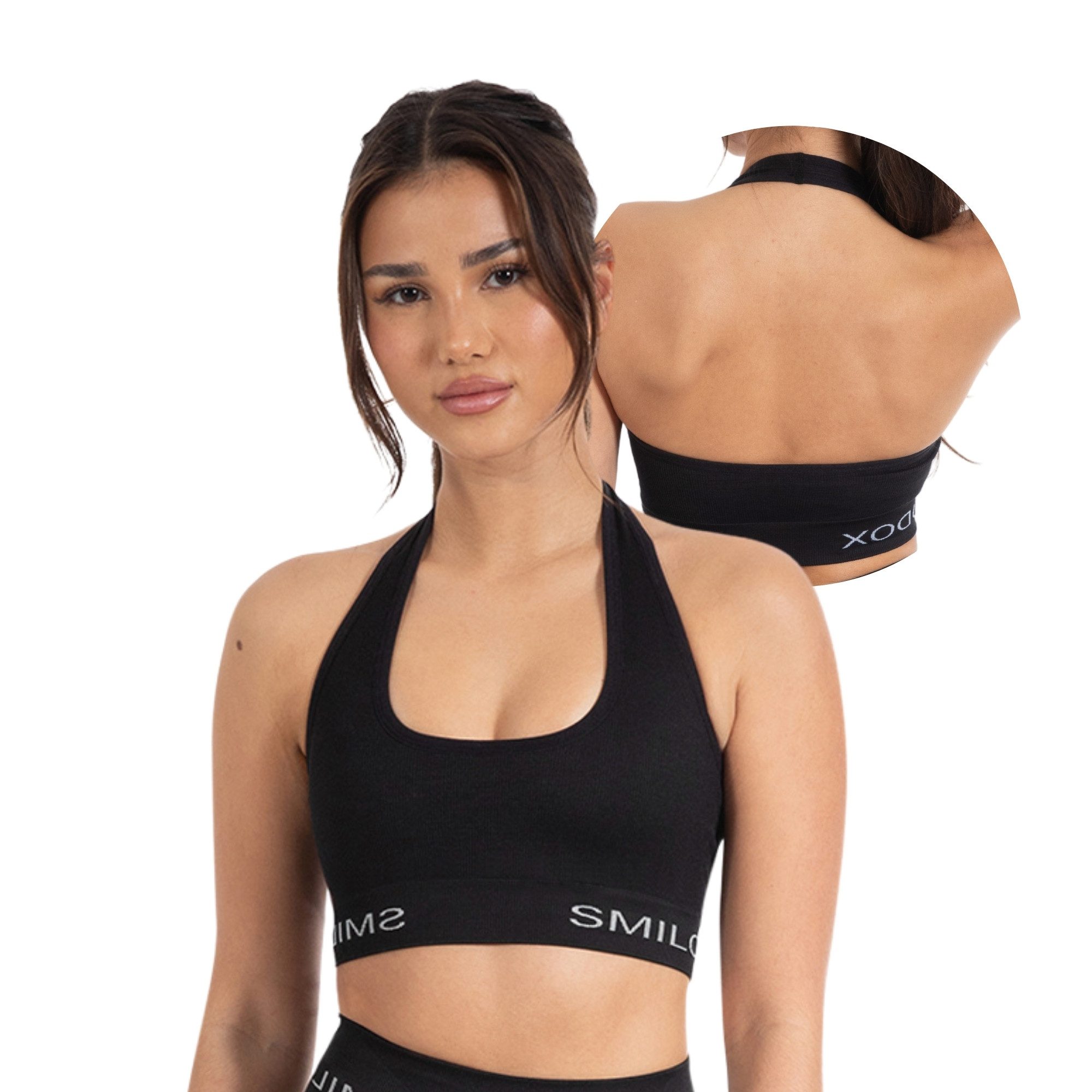 Smilodox Sport-BH Azura, Seamless Sport Top Rückenfrei Starker Halt Fitness Alltag Scrunch Bra ohne Bügel Atmungsaktiv Yoga Gym Bustier Schriftzug