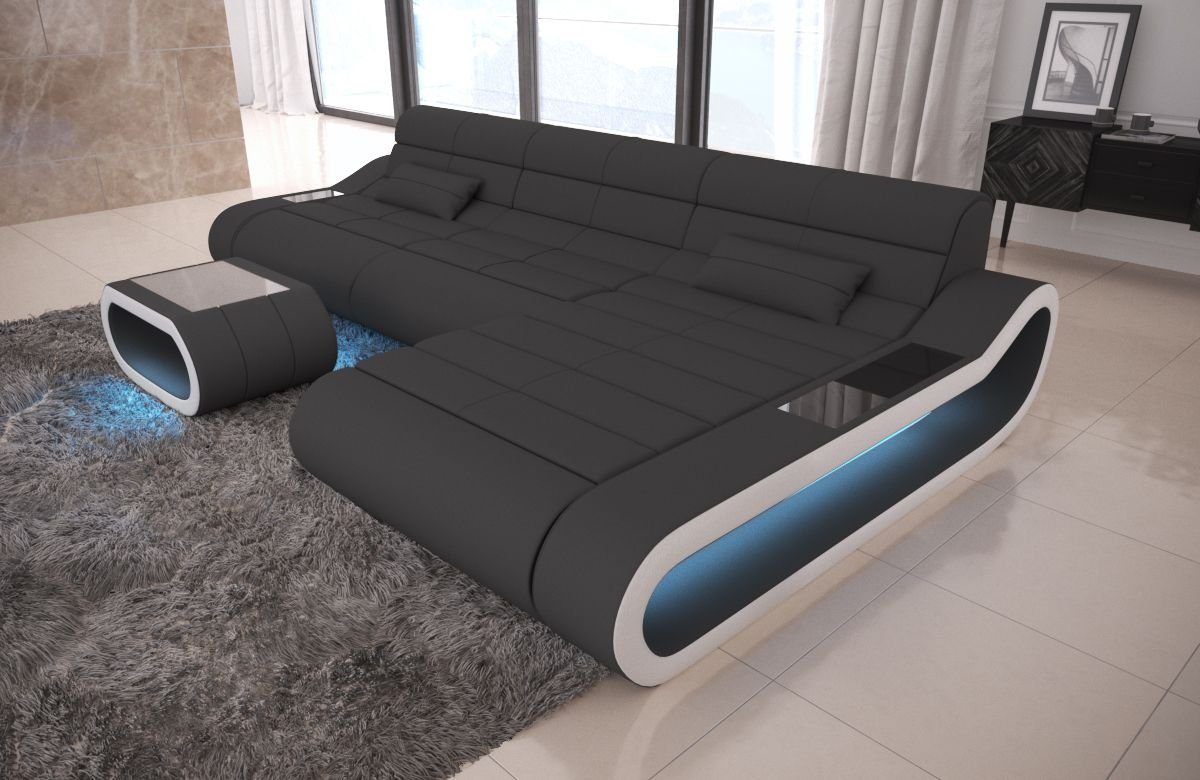 Sofa Dreams Ecksofa Concept M -L Form Stoffsofa, Designersofa mit ergonomischer Rückenlehne C91 Dunkelgrau-Weiss