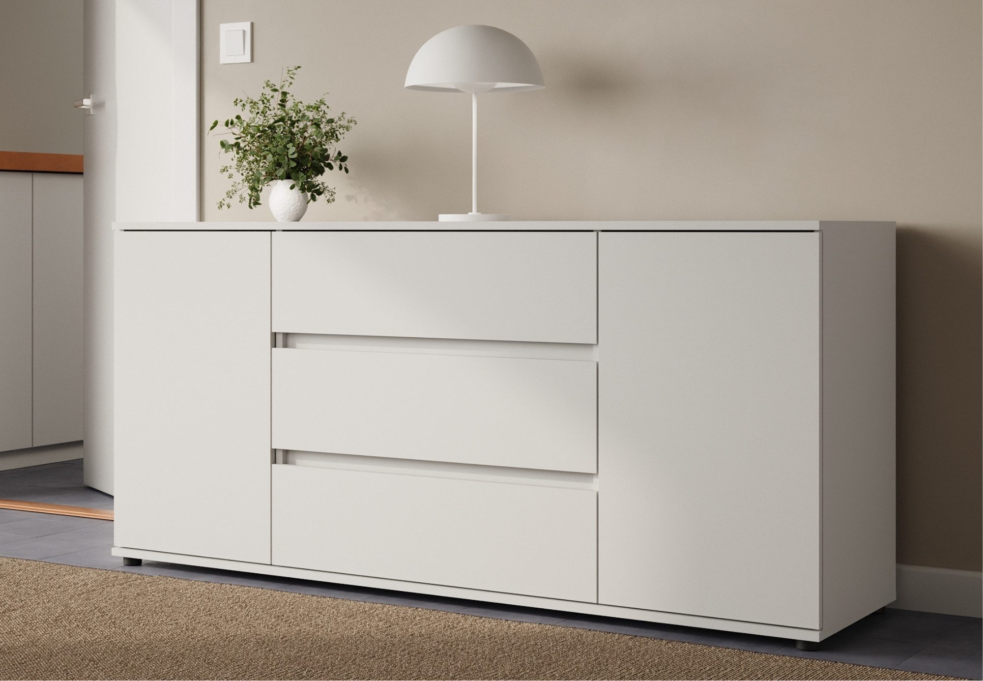 Home Collective Kommode Sideboard Kommode mit Schubladen Sideboard Wohnzimmer Anrichte (Sideboard Wohnzimmer Flur Kommode, modernes, griffloses Design), mit 2 Türen und 3 Schubladen, 150 x 40 x 70 cm Weiß