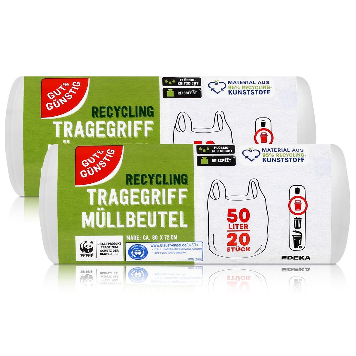 Gut & Günstig Müllbeutel Gut & Günstig Müllbeutel mit Tragegriff 50L/20 Beutel Recycling (2er P