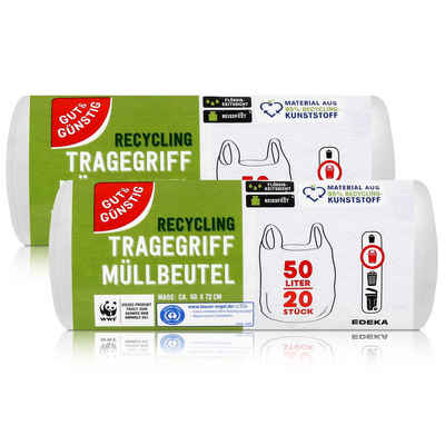 Gut & Günstig Müllbeutel Gut & Günstig Müllbeutel mit Tragegriff 50L/20 Beutel Recycling (2er P
