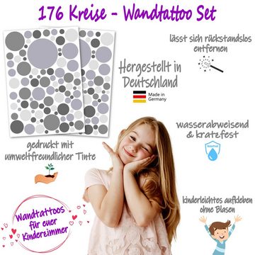 PUNALU Wandtattoo Kreis Set 176 Stück Wandtattoo für Babyzimmer Kinderzimmer Aufkleber, selbstklebend, rückstandslos abziehbar