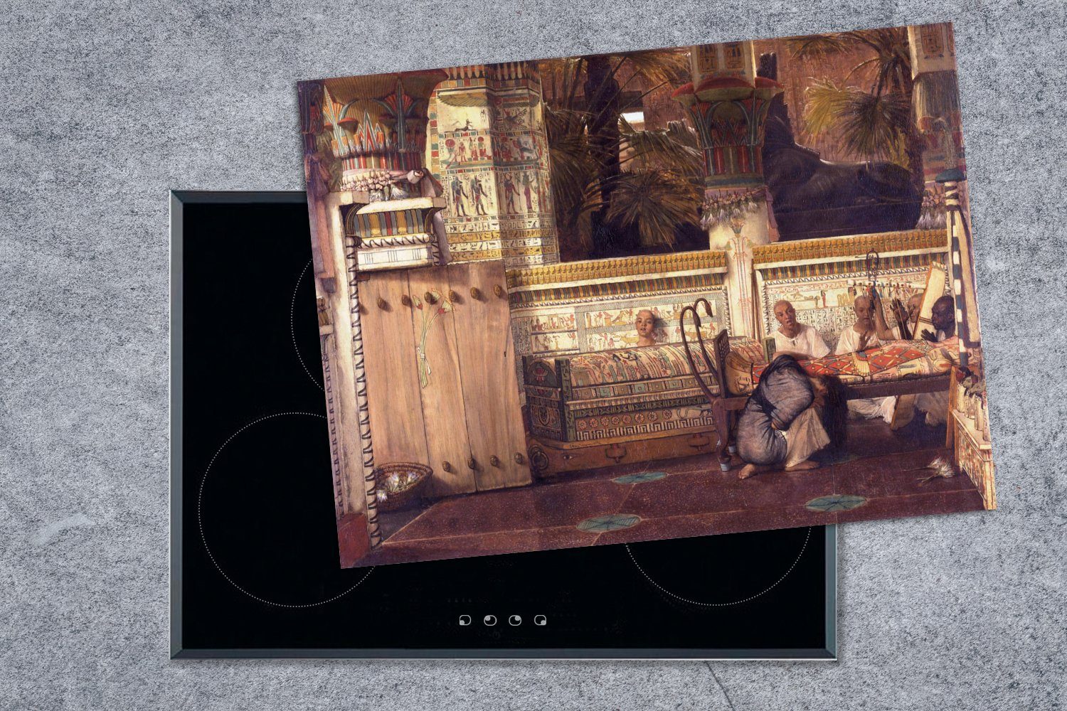 MuchoWow Herdblende-/Abdeckplatte Die ägyptische Witwe Lawrence Tadema, Alma (1 Arbeitsfläche Vinyl, Mobile Ceranfeldabdeckung nutzbar, - tlg), cm, 70x52