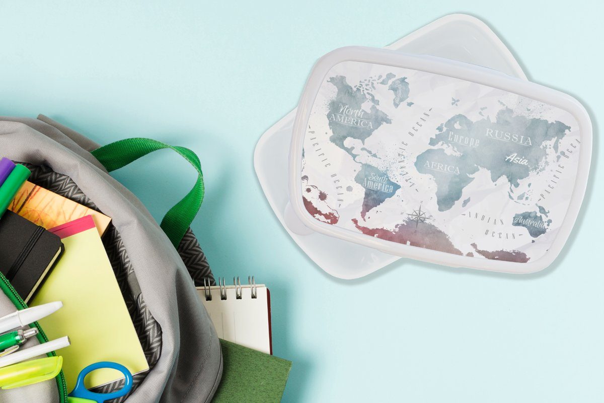 - Weltkarte Kinder Brotbox MuchoWow und Erwachsene, Farbe weiß Topographie, Jungs (2-tlg), - Lunchbox für Kunststoff, Brotdose, und für Mädchen