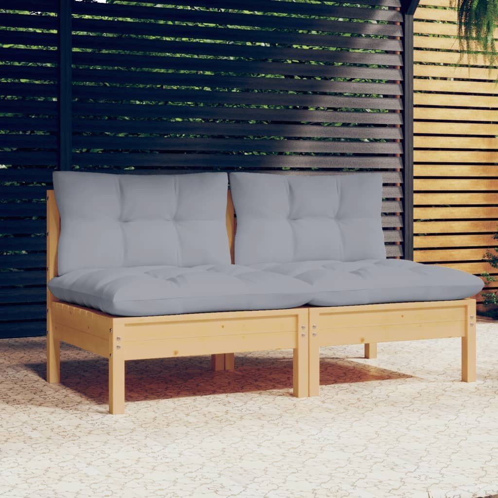 vidaXL Loungesofa 2-Sitzer-Gartensofa mit Grauen Kissen Massivholz Kiefer, 1 Teile Braun und Grau