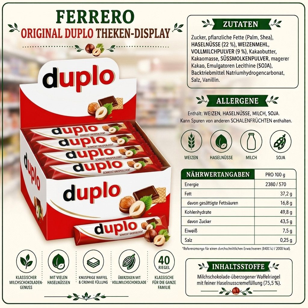 duplo Süßigkeit Ferrero Duplo Schokoriegel – 40 x 18 g = 720 g Vorratspack