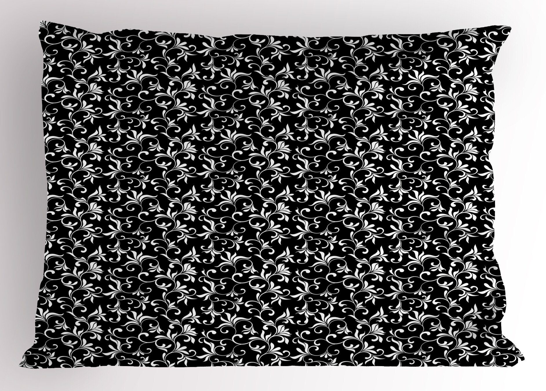 Kissenbezüge Gedruckter Blätter Kopfkissenbezug, Standard Laub weiß und (1 Wirbelt Size Dekorativer Stück), Abakuhaus Schwarz