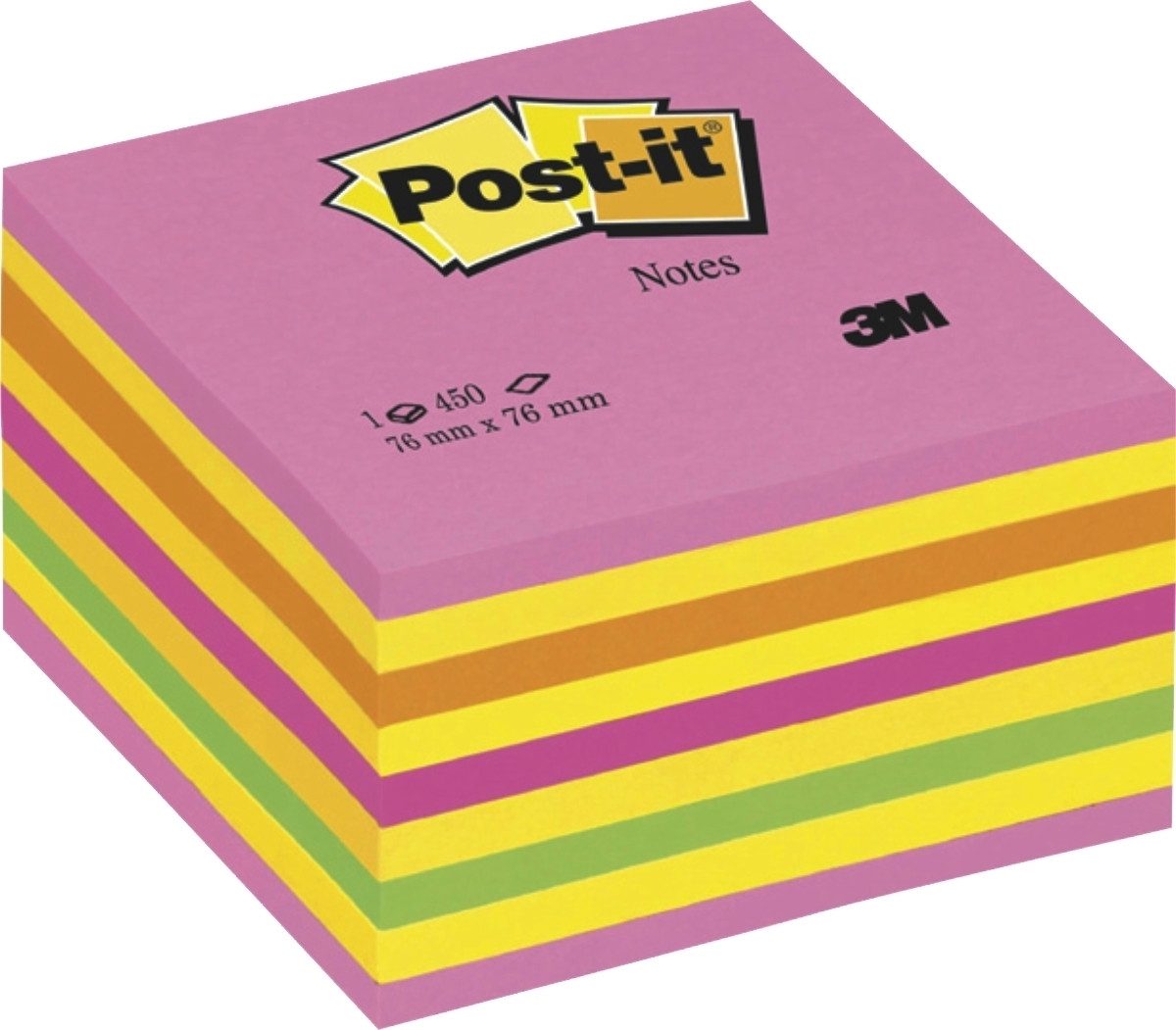Haftnotizblock Haftnotizwürfel 76x76mm neonpink.