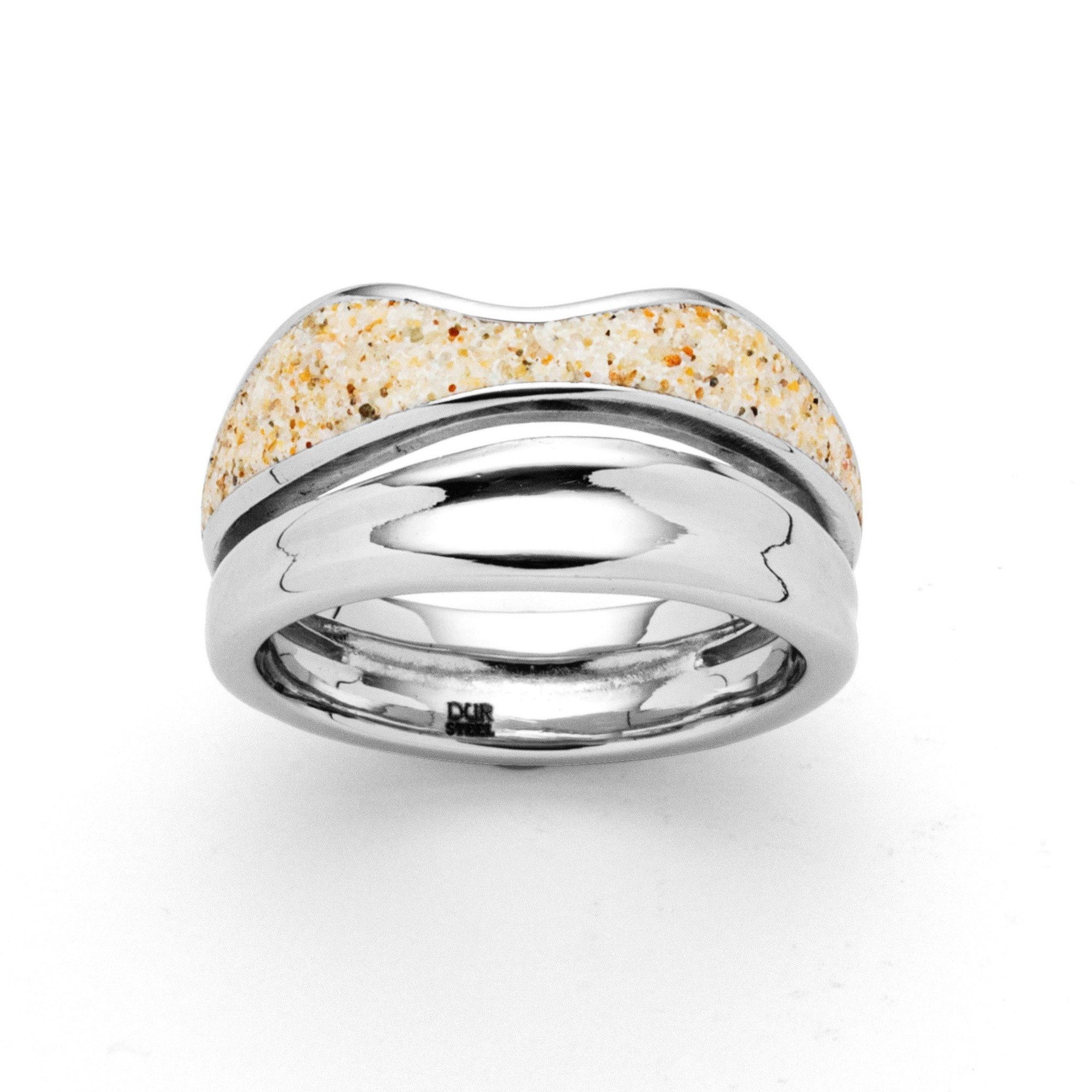 DUR Fingerring STEEL Ring Waves STR1008SA Edelstahl Strandsand® Gr. 56 (17,8)