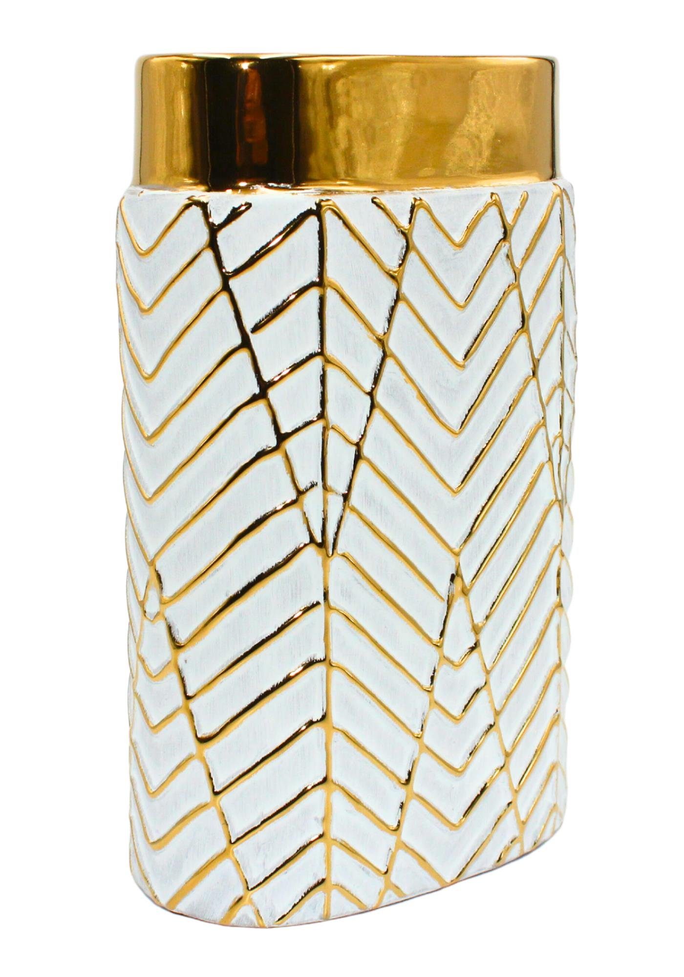 weiß Keramik gold, hochwertige Edle und Dekohelden24 Muster Dekovase Vase, (1 verschieden 1 Vase St) in