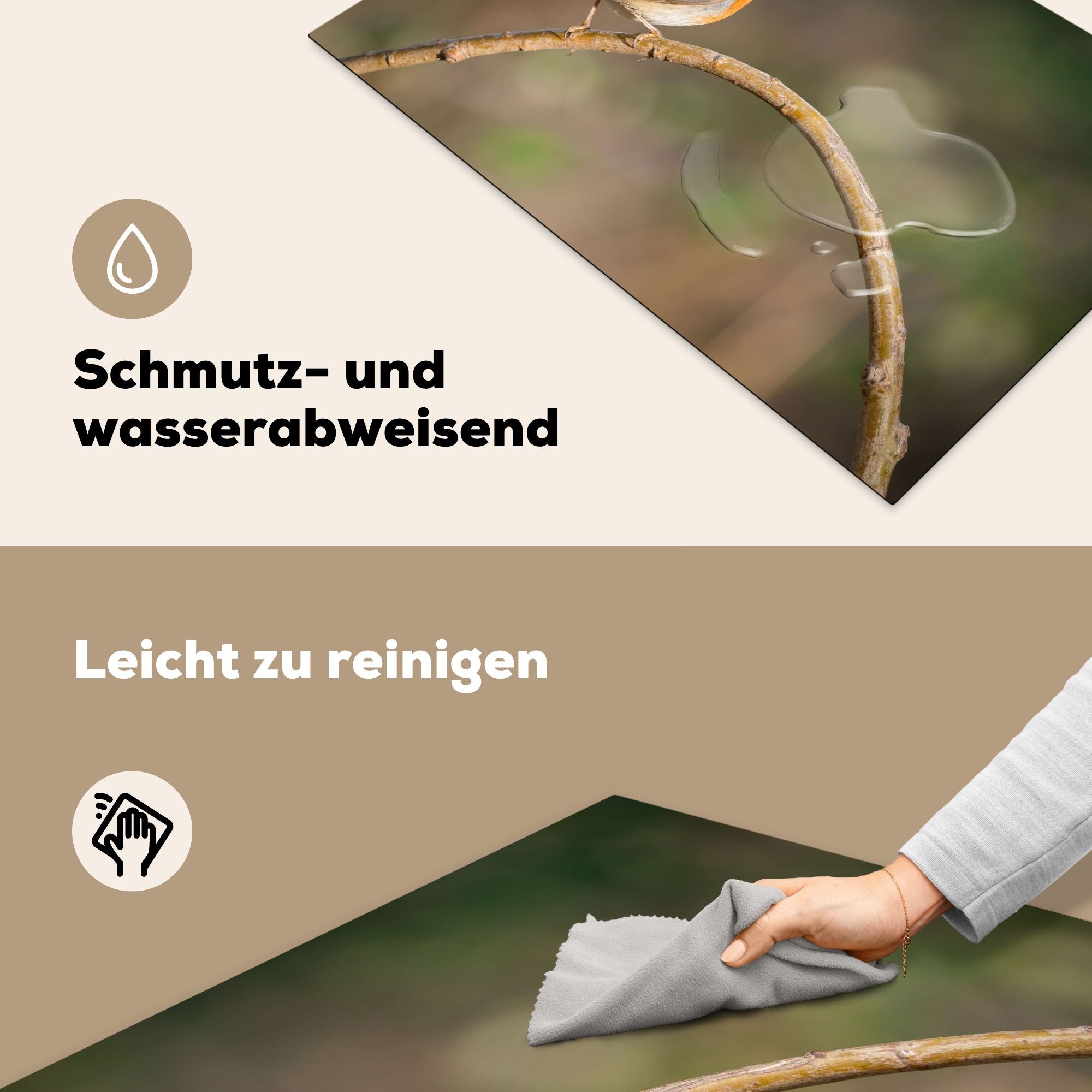 Vogel Vinyl, küche Ceranfeldabdeckung, Herdblende-/Abdeckplatte (1 - Rotkehlchen für MuchoWow - 81x52 Arbeitsplatte cm, tlg), Natur,