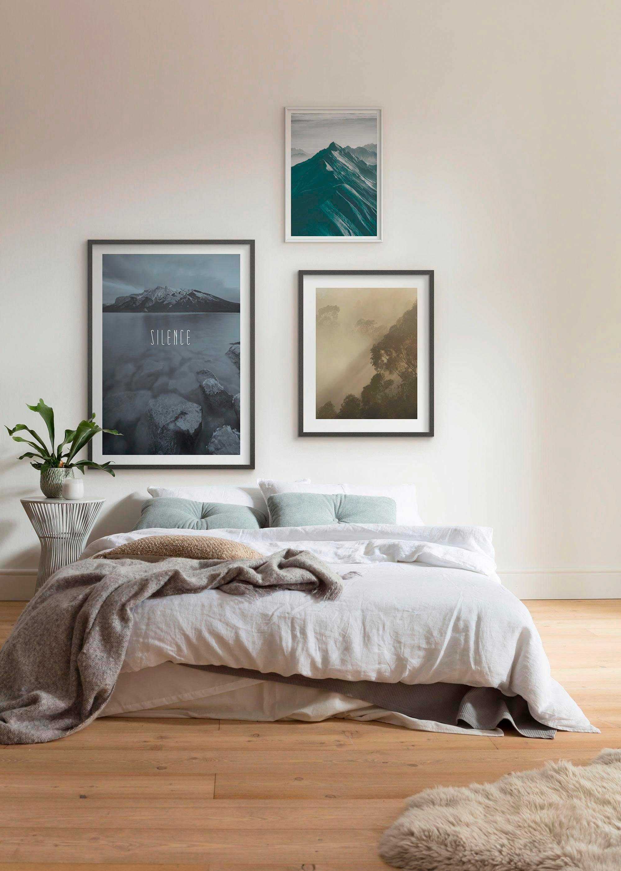 Komar Poster Word Lake Silence Steel, (1 Natur St), Schlafzimmer, Wohnzimmer Kinderzimmer