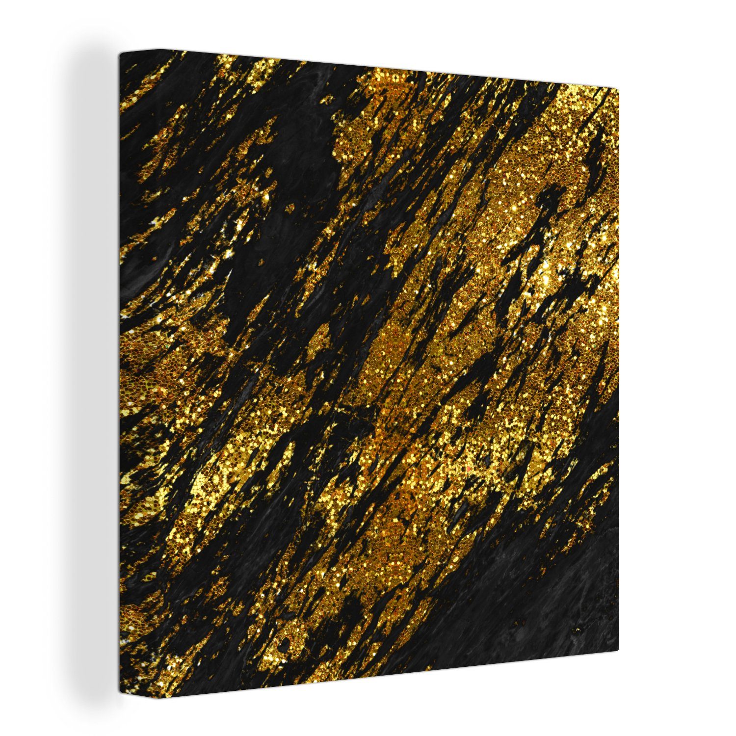 OneMillionCanvasses® Leinwandbild Marmor - Gold - Glitter - Schwarz, (1 St), Leinwand Bilder für Wohnzimmer Schlafzimmer