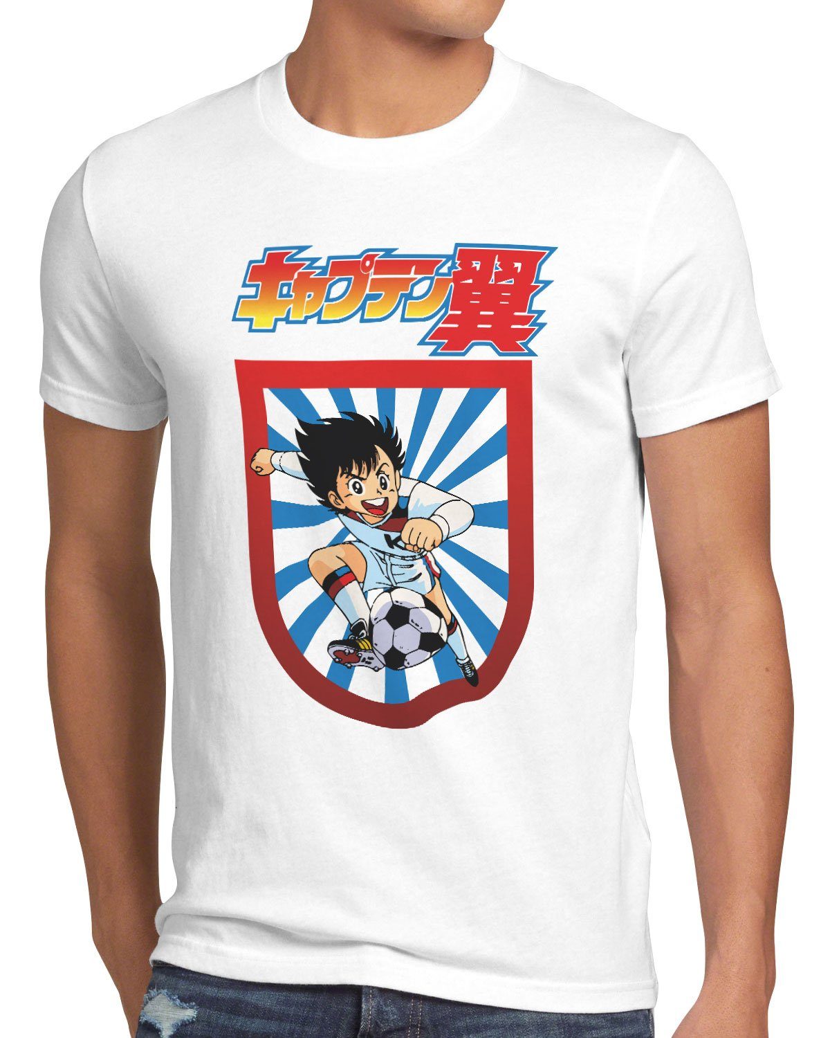 style3 Print-Shirt Herren T-Shirt Tsubasa tollen fußballstars wm em weiß | T-Shirts