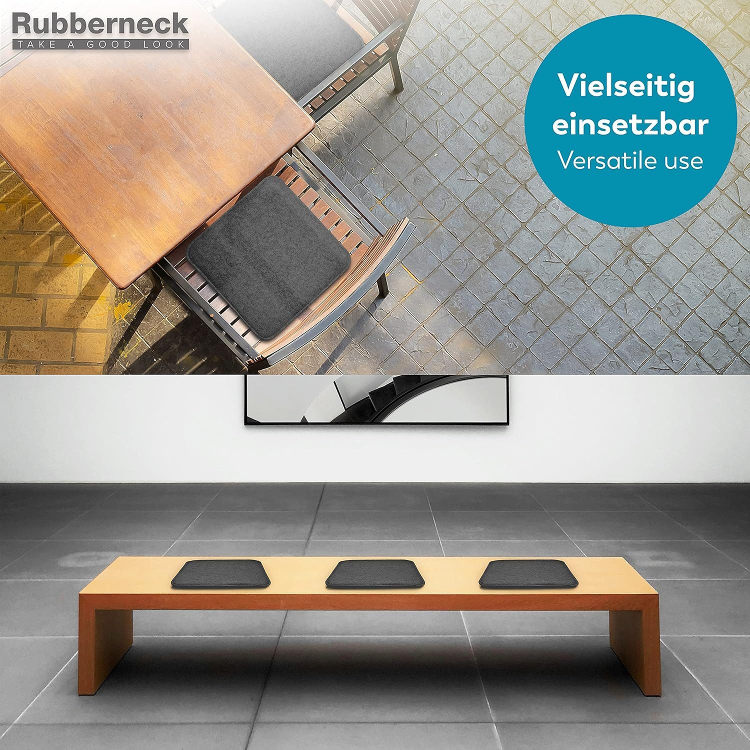 RUBBERNECK Stuhlkissen Rubberneck 4er Set rutschfeste Filz Sitzkissen Eckig, Stuhlkissen mit Antirutsch-Noppen - rutschfeste Oberfläche