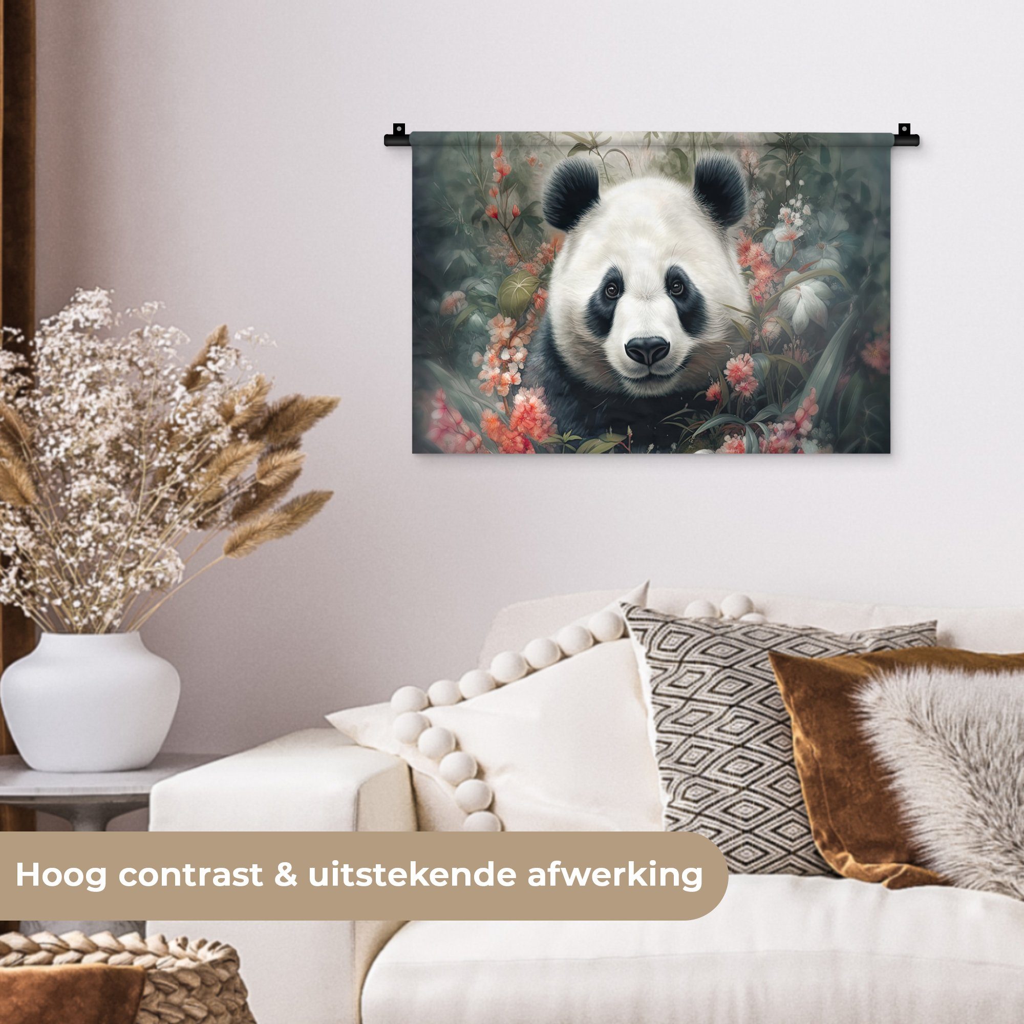 MuchoWow - Wohnzimmer, Panda - Schlafzimmer, Blumen Kleid, für Wanddekoobjekt Wanddeko Kinderzimmer Wildtiere Wandbehang, Natur, -