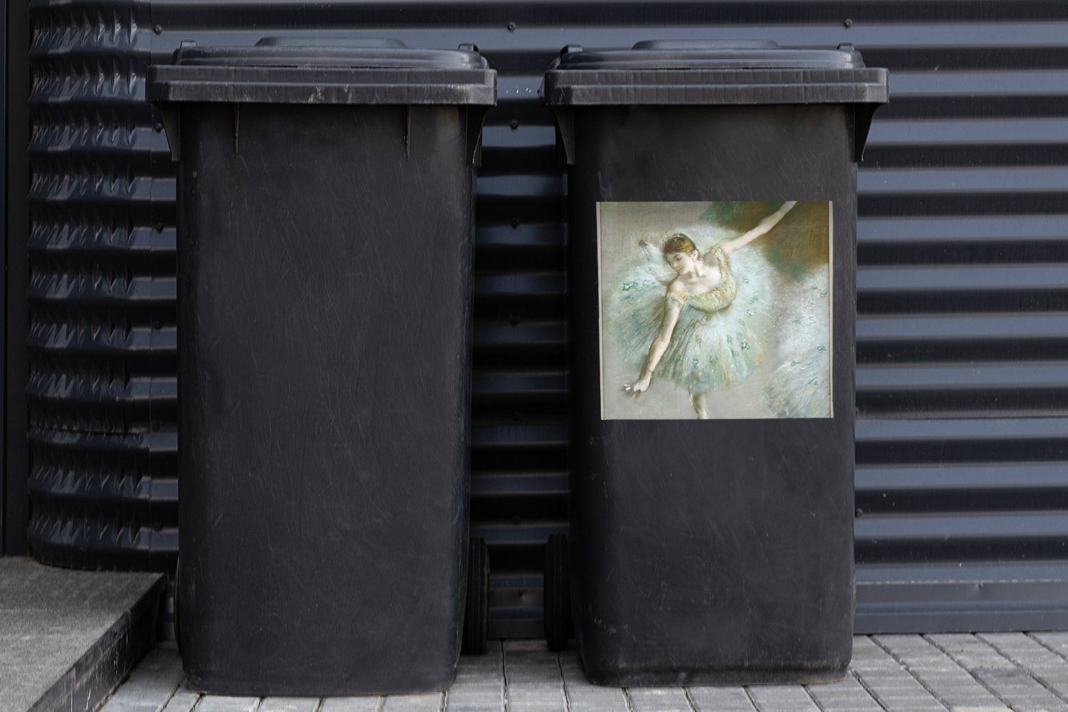 (1 Gemälde Container, Wandsticker Degas von Edgar - Mülleimer-aufkleber, Abfalbehälter Mülltonne, in St), Grün Sticker, MuchoWow Tänzerin