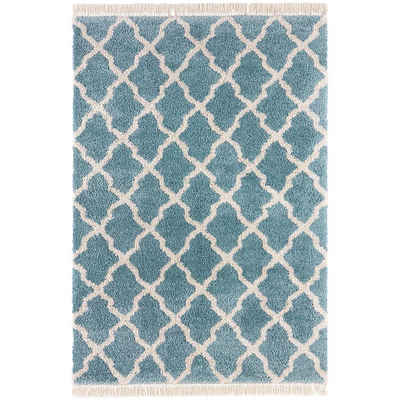 Teppich Hochflor Teppich Fransen Pearl Blau, MINT RUGS, rechteckig, Höhe: 35 mm