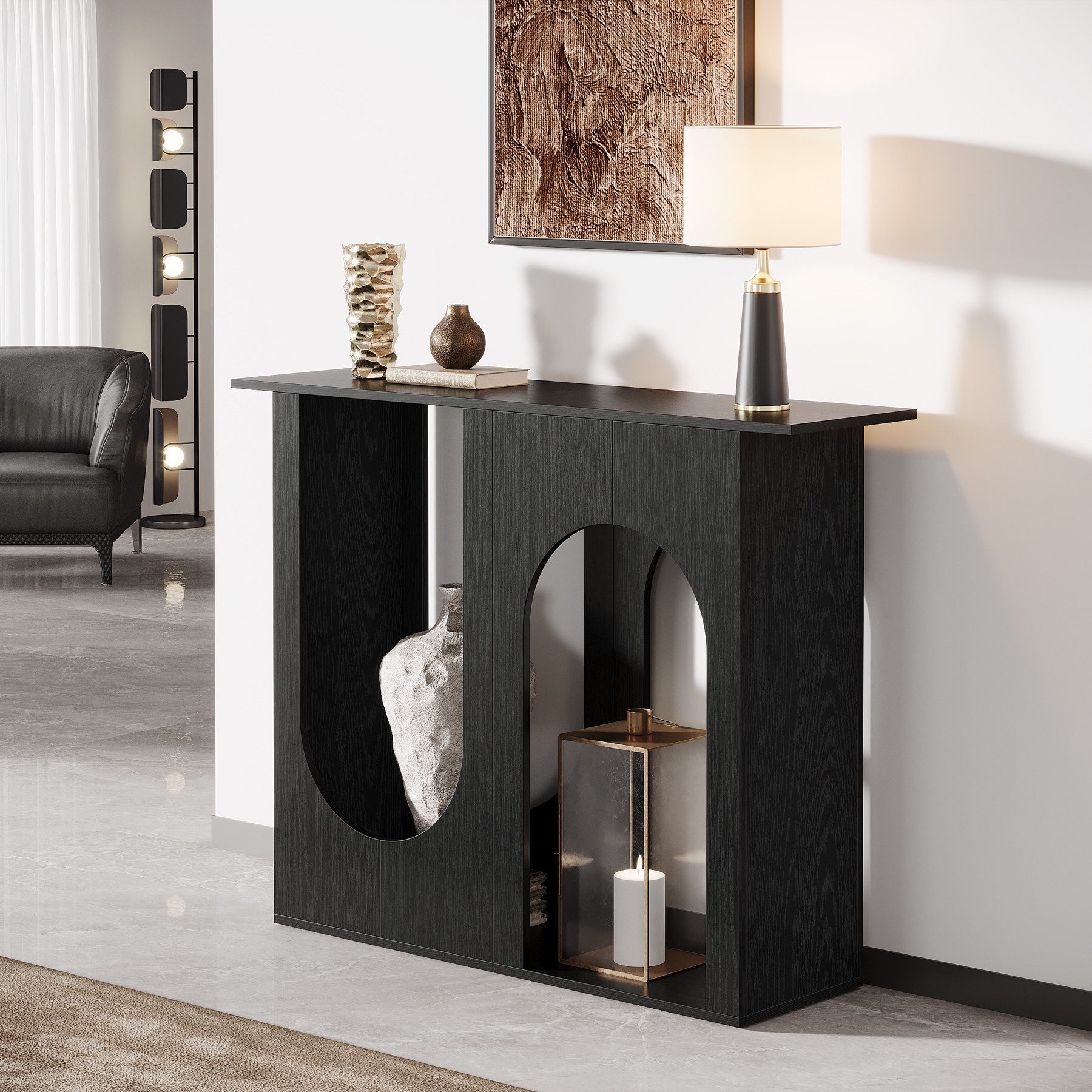 Tribesigns Konsolentisch 100 cm schwarzer Sofatisch, schmaler Konsolentisch günstig online kaufen