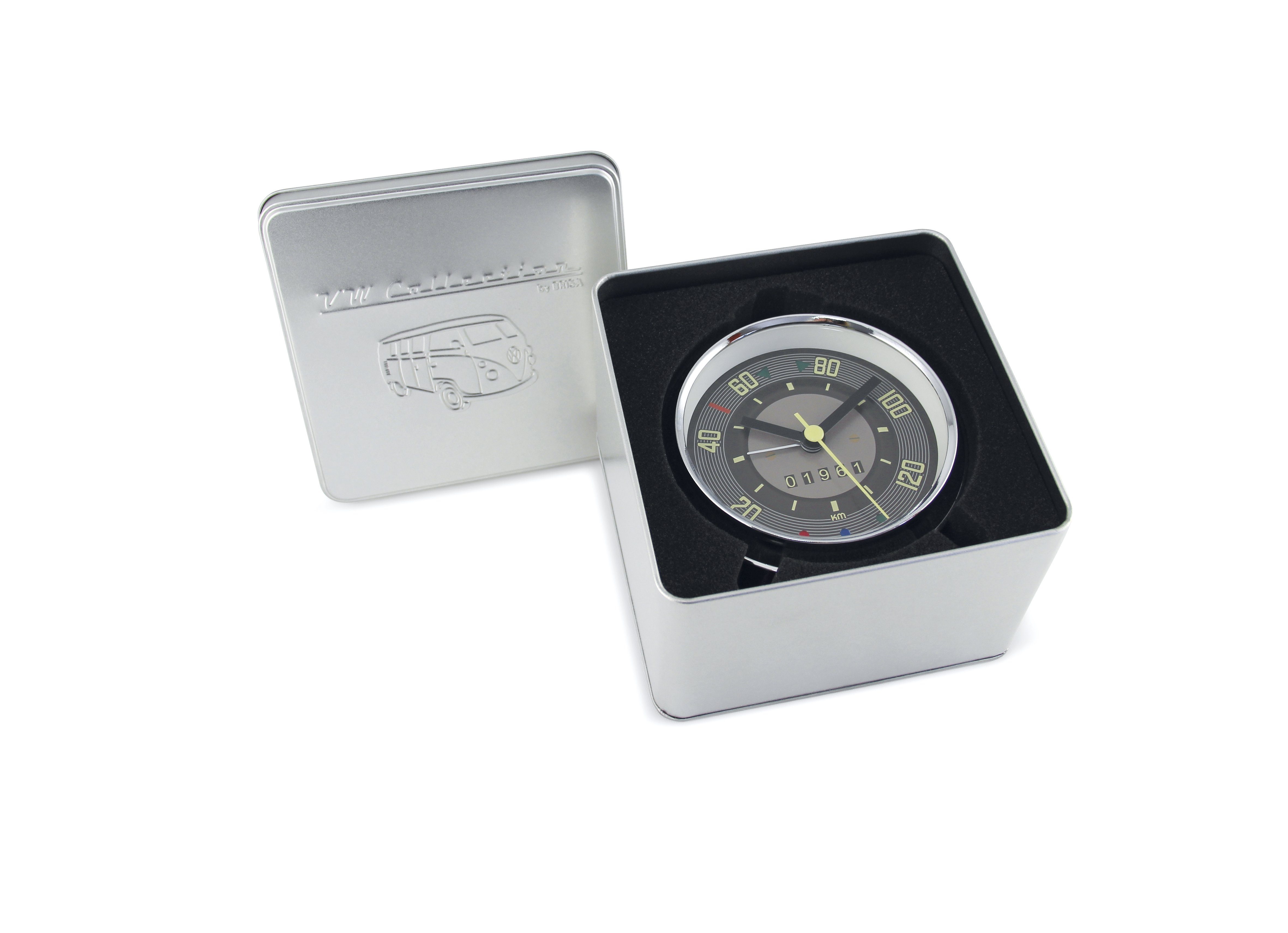 VW Collection by BRISA Wecker Volkswagen Wecker-Uhr-Zeitmesser im Tacho Design vom T1 Bulli Bus Speedometer in Rot