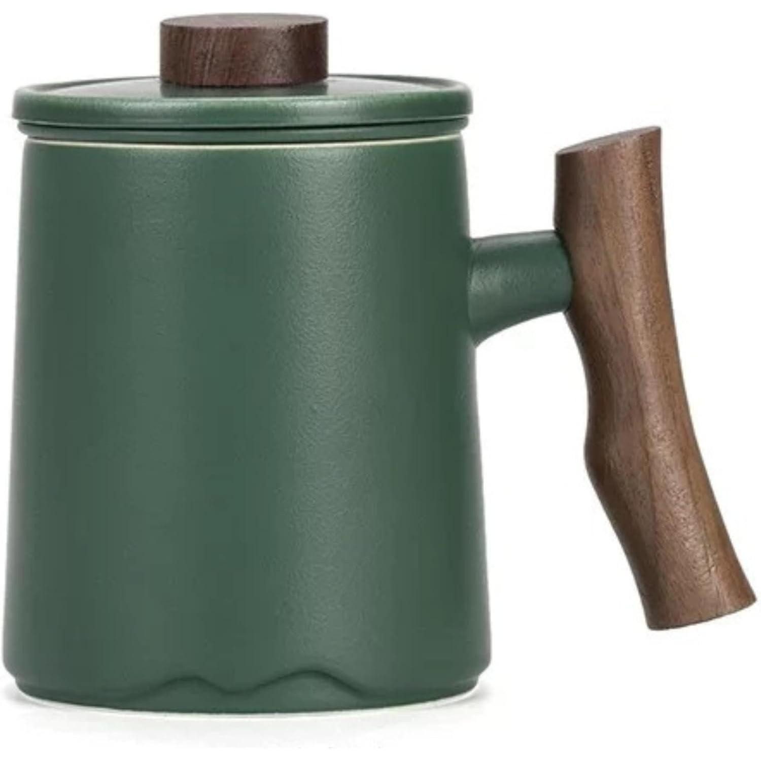 LuxusKollektion Tasse Teetasse Keramik Deckel Sieb 360ml Palisandergriff Grün 2-grün