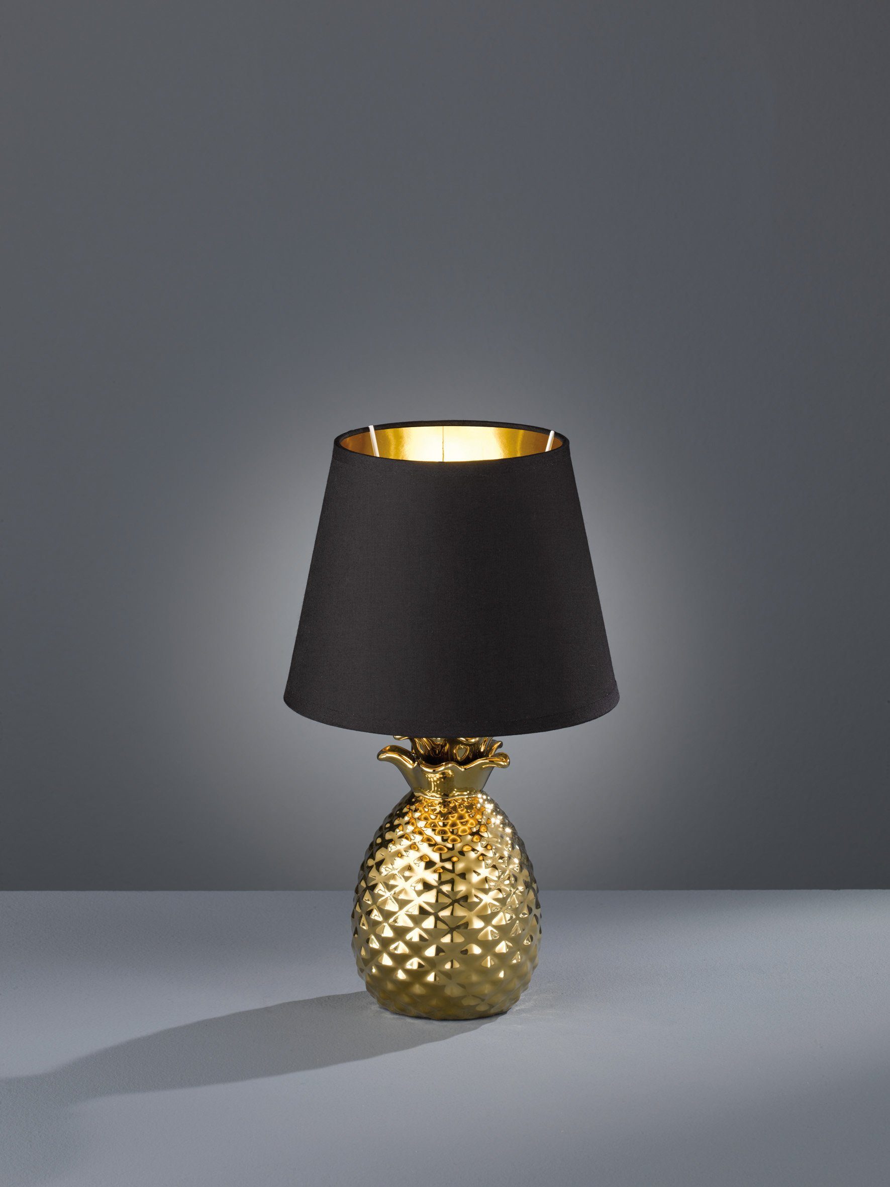 Leuchtmittel, Form Leuchten Schreibtischlampe ohne schwarz/gold, Leuchtmittel Pineapple, wechselbar gold, TRIO Ananas Stoffschirm