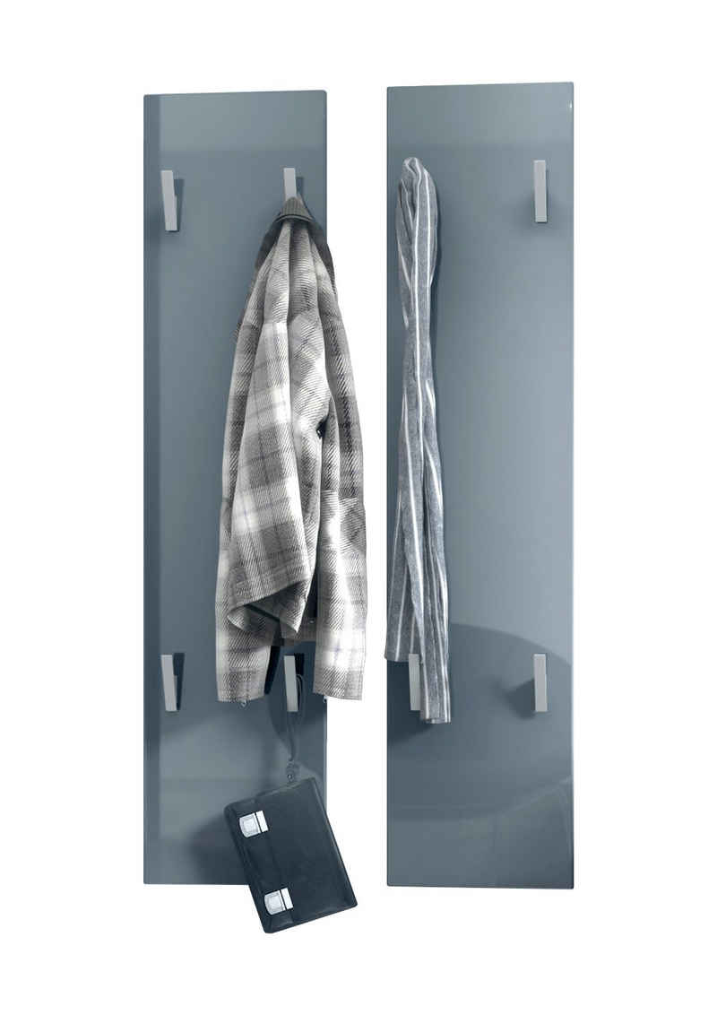 Vladon Garderobenpaneel Wandpaneel 120 (Garderobenpaneel, bestehend aus 2 Paneelen), Grau Hochglanz (je 28 x 120 x 2 cm)