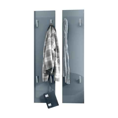 Vladon Garderobenpaneel Wandpaneel 120 (Garderobenpaneel, bestehend aus 2 Paneelen), Grau Hochglanz (je 28 x 120 x 2 cm)